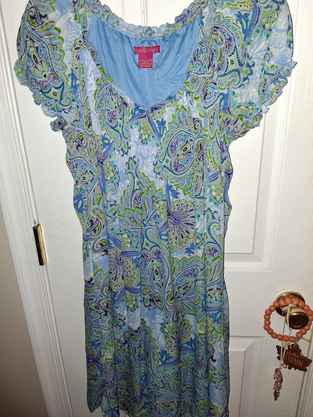 Sunny Leigh Light Blue Paisley Ruffle Neck Top